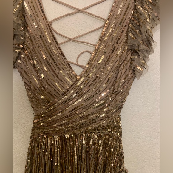 Mac Duggal Dress Sequin cut out Lace up gown - Picture 7 of 14